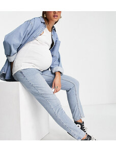 Topshop Maternity - Original - Mom jeans premium candeggiati con fascia per il pancione-Blu