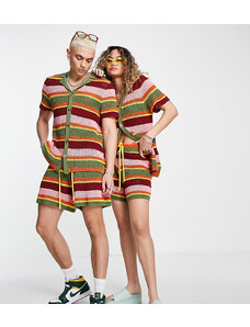 Reclaimed Vintage Inspired - Pantaloncini unisex a righe all'uncinetto in coordinato-Multicolore