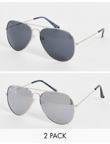 SVNX - Confezione da due paia di occhiali da sole aviatore argento e neri-Multicolore