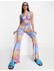 Urban Threads - Pantaloni a fondo ampio con stampa astratta in coordinato-Multicolore