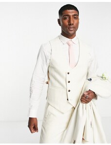 Harry Brown Wedding - Gilet monopetto slim fit in misto lana color crema-Neutro