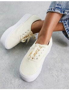 Vans Authentic - Sneakers color crema in maglia a coste con suola rialzata-Bianco
