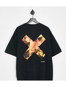 COLLUSION - T-shirt unisex nera con logo effetto fiamma-Nero