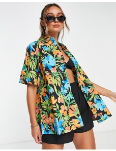 Topshop - Camicia in popeline con stampa tropicale multicolore