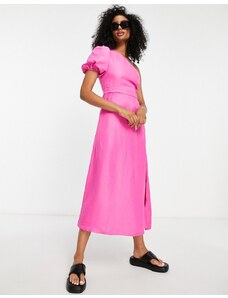 Topshop - Vestito midi monospalla in lino rosa