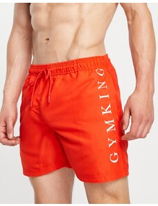 Gym King - Pantaloncini da bagno rossi con logo tono su tono-Rosso