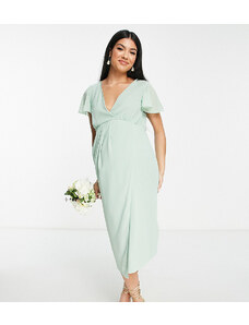 TFNC Maternity - Vestito midi da damigella avvolgente in chiffon con maniche con volant, color salvia fresca-Verde