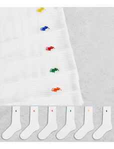 Polo Ralph Lauren - Confezione da 6 paia di calzini bianchi con logo multicolore-Bianco