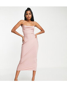 Esclusiva In The Style - Vestito midi con scollo ad anello in raso rosa cipria