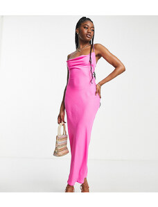 Esclusiva In The Style - Vestito midi con scollo ad anello in raso rosa