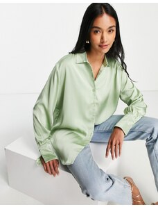 Pretty Lavish - Camicia oversize in raso color menta in coordinato-Verde