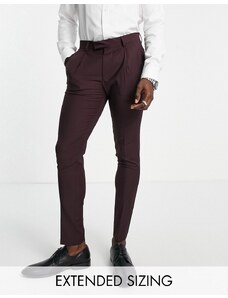 Noak - Tower Hill - Pantaloni da abito super skinny in misto lana pettinata elasticizzata bordeaux-Rosso
