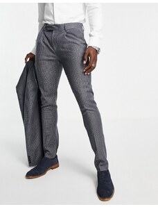 Noak - Pantaloni da abito skinny grigi in tessuto misto lana vergine elasticizzato con motivo pied de poule-Grigio