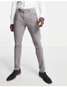 Noak - Tower Hill - Pantaloni da abito skinny grigi in misto lana pettinata elasticizzata-Grigio
