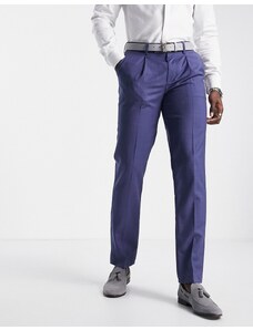 Noak - Pantaloni da abito slim blu mélange in pura lana merino