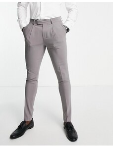 Noak - Tower Hill - Pantaloni da abito super skinny grigi in misto lana pettinata elasticizzata-Grigio