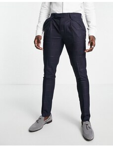 Noak - Pantaloni skinny da abito in tessuto premium blu navy a quadri grandi elasticizzato