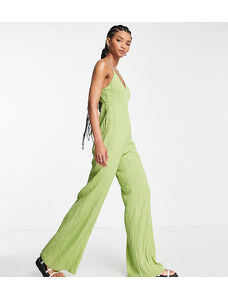 Lola May Tall - Tuta jumpsuit a fondo ampio allacciata sulla schiena color lime-Verde