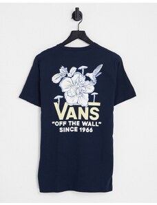 Vans - Essential - T-shirt blu navy con stampa a fiori sul retro