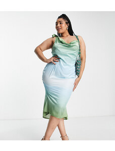 Public Desire Curve - Vestito sottoveste in raso verde sfumato con spalline annodate-Multicolore