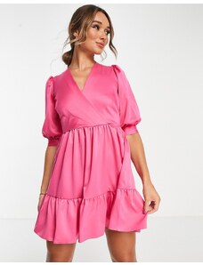 Closet London - Vestito grembiule corto a portafoglio rosa acceso
