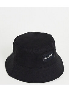 COLLUSION Unisex - Cappello da pescatore con etichetta con logo-Nero