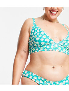 Esclusiva Peek & Beau Curve - Slip bikini sgambati verdi con stampa di girasoli-Verde
