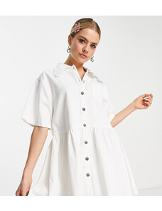 COLLUSION - Vestito grembiule pratico in twill bianco con bottoni