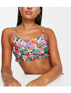 Esclusiva Only - Top bikini con stampa vivace di papaveri e finiture con volant-Multicolore