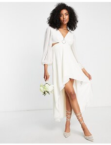 Forever New - Vestito lungo da sposa aperto dietro e asimmetrico color avorio con fermaglio a cuore-Bianco