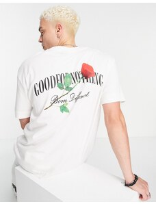 Good For Nothing - T-shirt oversize bianco sporco con logo sul petto e sul retro con stampa di rosa