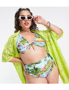 Reclaimed Vintage Inspired Plus - Top bikini con ferretto e stampa rétro stile cartolina - MULTI-Multicolore