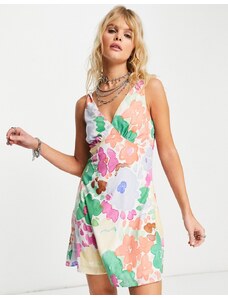 ONLY Neon & Nylon - Vestito corto svolazzante con scollo a V a fiori multicolore