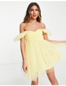 Lace & Beads - Vestito corto in tulle stile babydoll, colore giallo