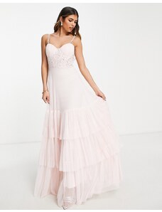 Lace & Beads - Vestito midi stile corsetto color cipria con paillettes e coppe a contrasto-Rosa