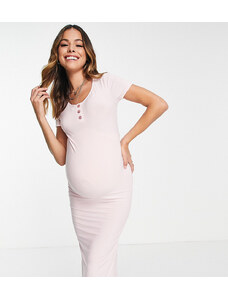 Flounce London Maternity - Vestito midi basic in jersey rosa confetto con maniche ad aletta