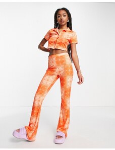Daisy Street - Pantaloni a vita alta a zampa arancioni con stampa stile bandana in coordinato-Arancione
