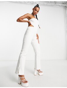 Fashionkilla - Tuta jumpsuit écru a zampa stile anni '90-Bianco