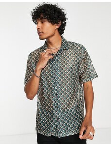 Twisted Tailor - Shadoff - Camicia con colletto con rever in pizzo geometrico vintage-Verde