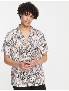 Topman - Camicia in viscosa con stampa marmorizzata e rever-Multicolore