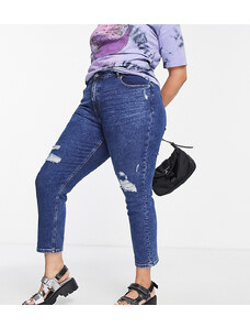 Only Curve - Careneda - Mom jeans invecchiati blu scuro