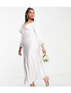 Forever New Curve - Vestito lungo da sposa in raso con cut-out color avorio-Bianco