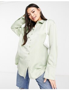 NA-KD X Lovisa Wallin - Camicia oversize in lino verde chiaro in coordinato
