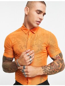 ASOS DESIGN - Camicia in rete arancione chiaro super skinny