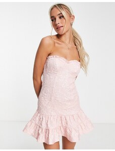 Miss Selfridge - Vestito corto a bustino per i ballo di fine anno rosa jacquard