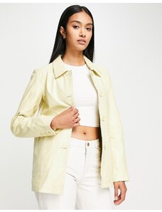 Muubaa - Camicia giacca in pelle color latticello con bottoni sul davanti-Giallo