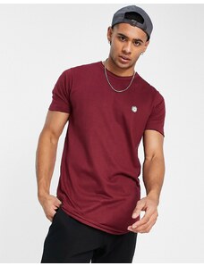Le Breve - T-shirt taglio lungo bordeaux con bordi grezzi-Rosso