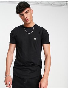 Le Breve - T-shirt taglio lungo con bordi grezzi nera-Nero