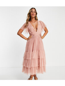 Lace & Beads - Madison - Vestito da damigella in tulle color cipria con scollo a V-Rosa