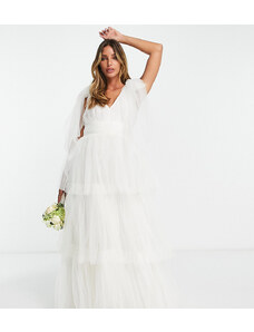 Lace & Beads - Vestito lungo da sposa in tulle color avorio con vita arricciata-Bianco